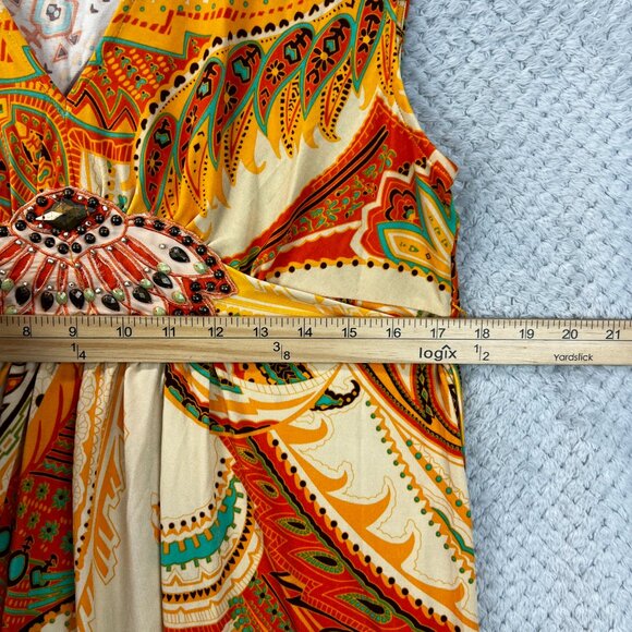 ECI Womens Mini Dress Boho Paisley Flowy Summer Back Tie Sz Large Vintage - Picture 9 of 13